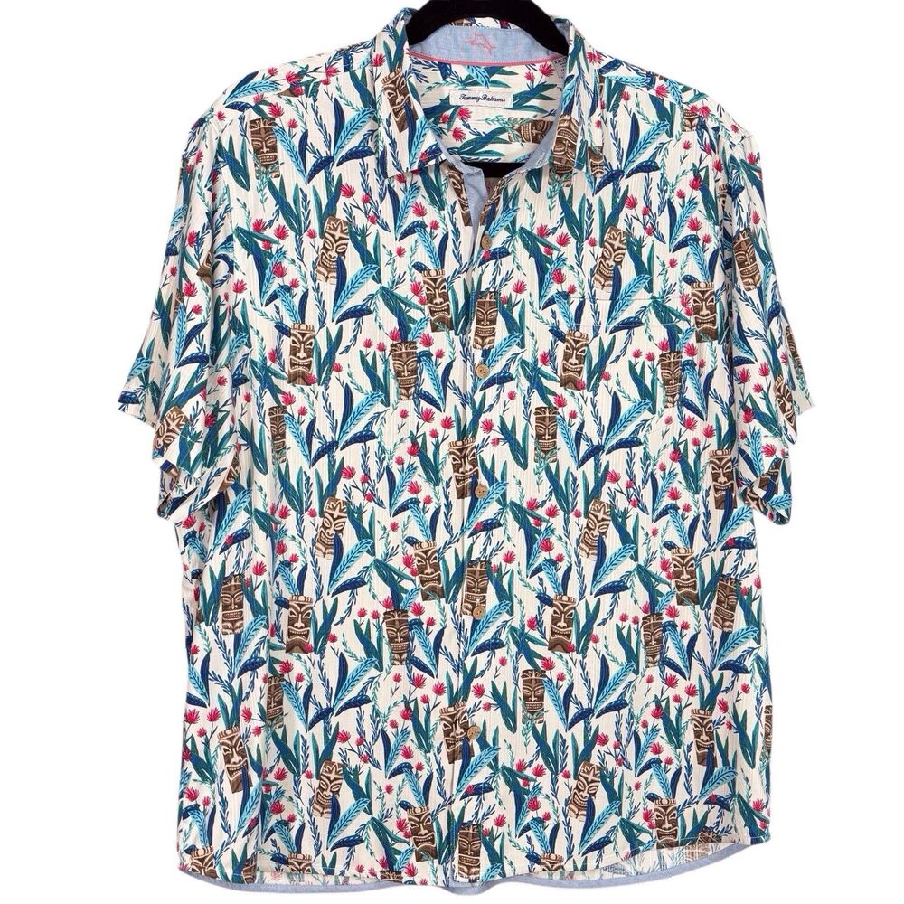 Tommy Bahama Silk Blend Coolmax Nan-Tiki Camp Shirt XXL IslandZone Hawaiian